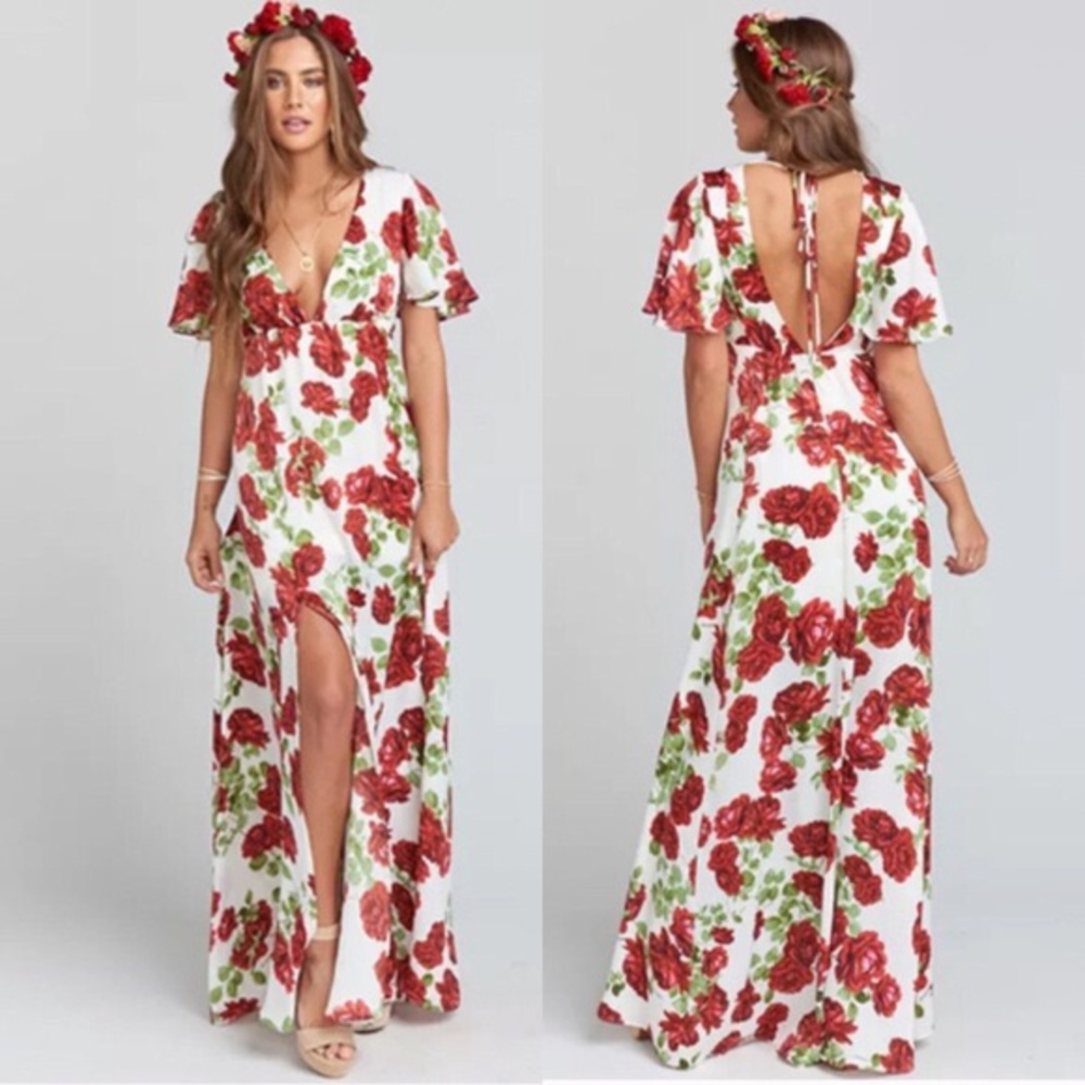 Floral Maxi Dress with Red and Green Print
